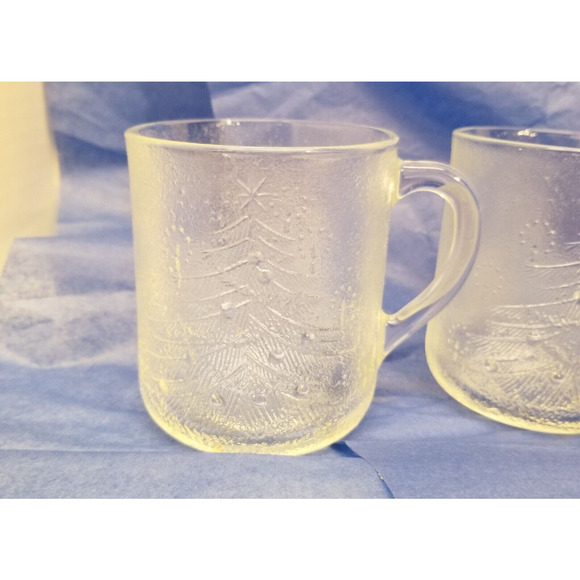 DURALEX made in France 11.5 ounces 4 clear cups with etched Christmas trees vint - Picture 7 of 16